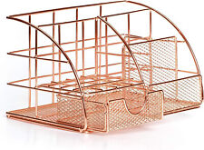 Desk Organizer Rose Gold Stationary Holder Small Pull Out Draw 5 Compartments