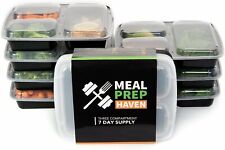 Meal Prep Haven Three Compartment Food Containers With Lids - 7 Pack