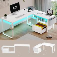 L Shaped Computer Desk Corner Office Desk Gaming Desk With Led Light White