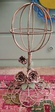 Vtg Italian Pink Roses Metal Tole Hat Stand 16 Cottage Chic Decor Metal Floral