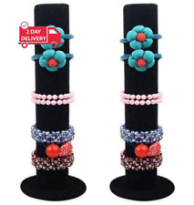 2 Pack Black Velvet Jewelry Bracelet Watch Display Stand Bar Rack Holder Closet