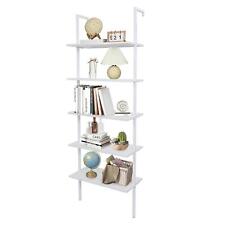Industrial 5-shelf Wood Ladder Bookcase With Metal Frame White