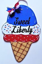 Americana Ice Cream Cone Sweet Liberty Sign Deck Patio Porch Wall Door Plaque