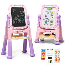 Height Adjustable Kids Art Easel Magnetic Double Sided Board W Accessories Pink