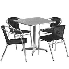27.5square Aluminum Indoor-outdoor Restaurant Table With 4 Black Rattan Chairs