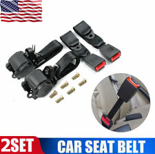 2pcs Universal Adjustable 3 Point Retractable Auto Car Seat Lap Belt Kit Black