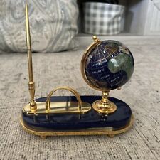 Lapis Blue Semi Precious Gemstone Globe Desk Set With Pen Letter Note Holder
