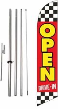 Open Drive-in Advertising Feather Banner Swooper Flag Sign With Flag Pole Kit...