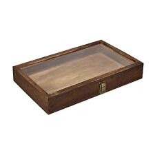 Wooden Jewelry Display Case Storage Box With Glass Top Lid And Black Velvet Pad