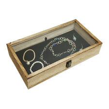 Neuxi Natural Glass Top Wooden Jewelry Display Case With Black Velvet Pad