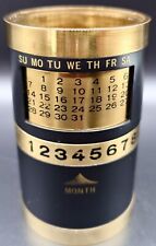 Mcm Vintage Perpetual Calendar Pen Pencil Cup In Black Brass - Office Decor