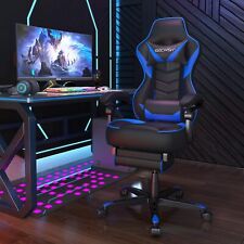 Elecwish Gaming Chair Ergonomic Blue Computer Office Chair Recliner W Footrest