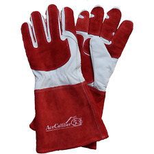 14 Premium Heavy Duty Reinforced Welding Gloves - Red And White Cowhide Leather