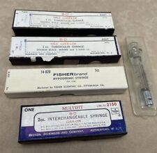 5 Pcs. Vintage Bd And Other 1cc 2cc Glass Medical Syringe Multifit Metal