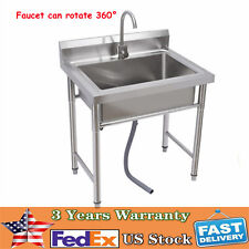 Kitchen Sink Stainless Steel Commercial 1 Compartment Utility Sink W Faucet Top