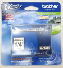 New Genuine Brother P-touch Tze-111 14 Black Print On Clear Tape Tze111