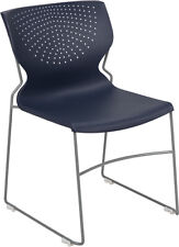 Heavy Duty Navy Stack Office Chair With Sled Metal Base - Waiting Room Chair