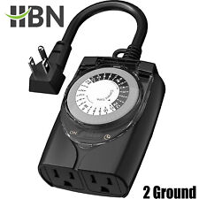 Hbn 24hr Mechanical Outdoor Timer Waterproof 2 Grounded Timer Outlets For Lights