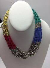 45 Kenneth Cole Ny Silvertone Seed Bead Multi Color Strand Beaded Necklace 32a