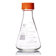 500ml Glass Erlenmeyer Flask Wyellow Plastic Screw Cap Lab Conical Bottle