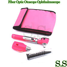 Fiber Optic Otoscope Ophthalmoscope Examination Led Diagnostic Ent Set Kit-pink