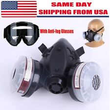 Half Face Gas Mask Dual Filter Cartridge Safety Gas Chemical Respirator Glasses