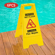 6-packs Wet Floor Sign Caution Wet Floor Double Sided Foldable Store Yellow