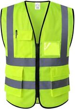 Neon Yellow Reflective Vest High Visibility Safety Vest With 5 Front Pockets-2xl