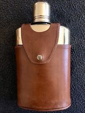 Vintage Glass Flask Bottle Hip With Full Grain Cowhide Leather Case Barware
