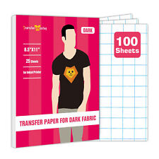 100 Sheets Bulk Inkjet Printable Heat Transfer Paper Dark Cotton Iron-on 8.5x11