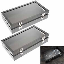 2 Jewelry Display Case Box Glass Top Black Gem Clear Lid Storage Gemstone Holder