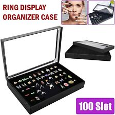 100 Slot Jewelry Display Case Ring Organizer Tray Box Glass Top Storage Holder
