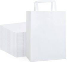 10 White Kraft Paper Gift Bags Party Favor Bags With Flat Handles 8x4.75x10.5