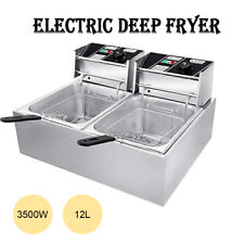 12l 3500w Electric Deep Fryer Dual Tank Basket Commercial Restaurant Stainless