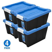 Gallonlatching Plastic Storage Bin Container Black Base With Blue Lid Set Of 4