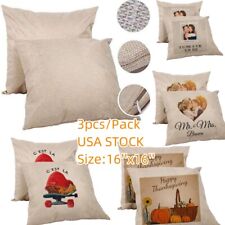 3pcs Blank Linen Pillow Case Sublimation Throw Cushion Cover For Diy Printing Us