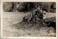 C1940 Early Farm Tractor Plowing A Feild Real Photograph Photo Farming 29-129