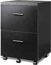 2 Drawer Wood File Cabinet Mobile Lateral 15.7d X 18.1w X 25.6h Black
