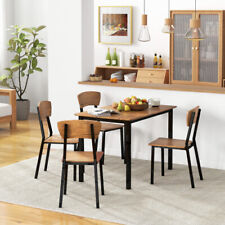 5 Piece Dining Table Set Curved Back Kitchen Restaurant Rectangular 4 Chair Wood