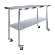 24 In. X 60 In. Stainless Steel Work Table With Wheels Mobile Food Prep