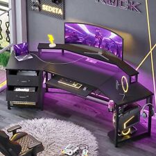79 Led Gaming Computer Desk With 2 Drawers And Storage Shelf For Home Office