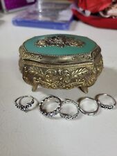 Lot Of 6 Old Cast Metal Jewelry Rings Casket Box Footed Lined.my Grandma Had