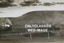 1908 Vintage Farm Thrasher Steam Engine Tractor 12x18 Photo Wheat Field Men Work