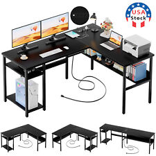 47 L Shaped Gaming Desk With Power Outlets Home Office Desk W Storage Shelves