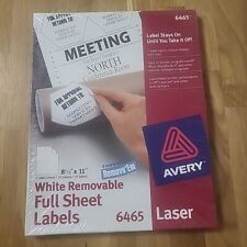 Avery White Removable Full Sheet Labels Laser 6465 25 Count