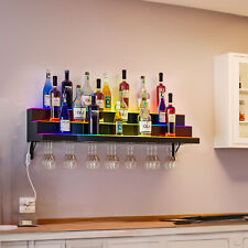 Led Light Liquor Bottle Display Shelf 3-tier Bar Shelves For Liquor Wall Mounte