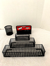 Lot Of 5 Staples Office Supplies Black Wire Metal Baskets Pen Letter Holder
