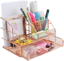 Rose Gold Desk Supplies Organizer Multi-functional Mesh Desk Organizer With 6 C