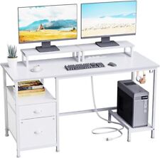 White Computer Desk With Drawer And Power Outlets 47 Office Desk With 2 Monitor