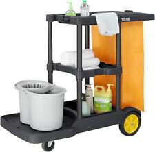 Cleaning Janitorial 3-shelf Cart With 22 Gallon Yellow Vinylbag And Cover W Lid